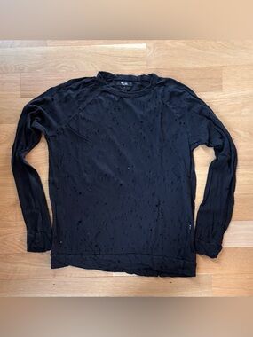 Michael Lauren Black Distressed Long-Sleeve Tee